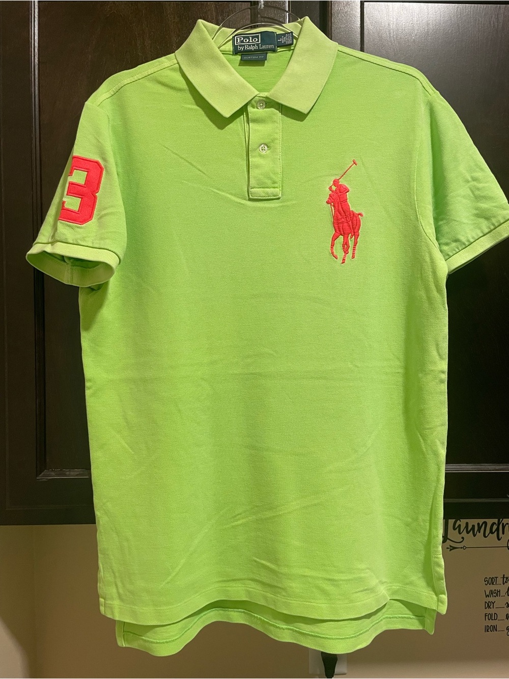 Vintage Early 2000’s Y2K Polo Ralph Lauren Lime Green Polo Hot Pink Logos, Large